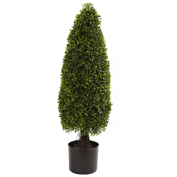 Nearly Natural 3 ft. UV Resistant Indoor/Outdoor Boxwood Tower Topiary