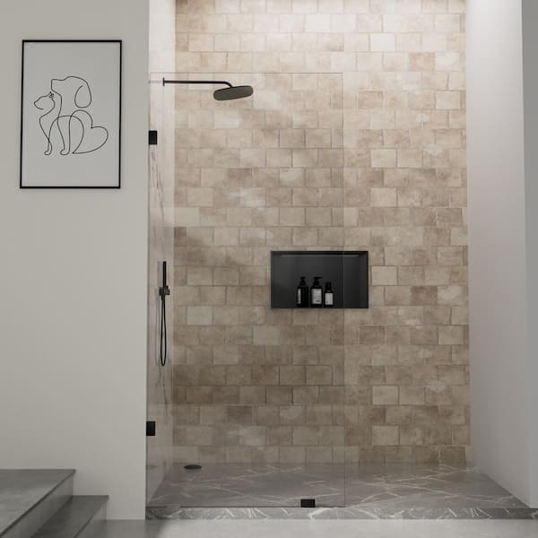 36 in. W x 78 in. H Fixed Panel Frameless Shower Door Screen in Matte Black with 3/8 in. (10 mm) Clear Glass