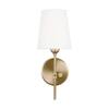 Generation Lighting Baker 5.5 in. 1-Light Satin Brass Wall Sconce With White Linen Fabric Shade 4187201-848