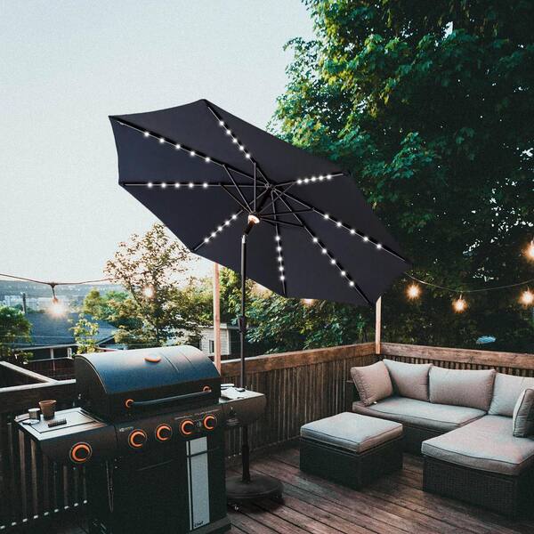 C-Hopetree 9 ft. Aluminum Market Solar Tilt Patio Umbrella with LED Lights  in Black Solution Dyed Polyester CPULED05Black - The Home Depot