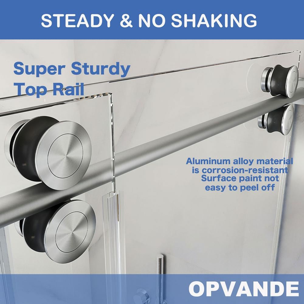 Brushed Nickel Frameless Sliding Shower Door with Clear Tempered Glass