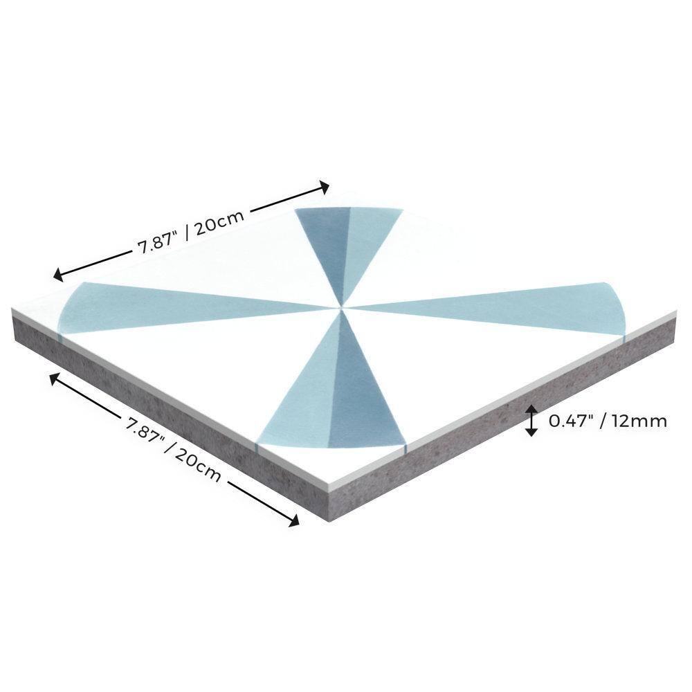 Polaris 8x8 Blue and White Cement Patterned Tile