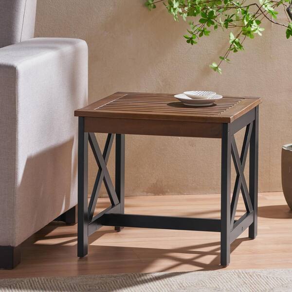AS2OV アッソブ SIDE TABLE Black Brown 20 in. Square Acacia Wood Outdoor Side Table
