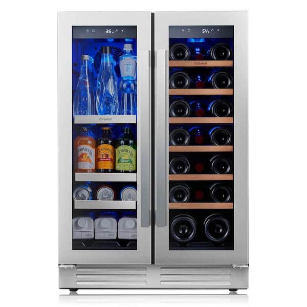 23.4 in. 20-Bottle Wine and 60 Can Beverage Cooler Dual Zone Built-In/Freestanding Refrigerator in Stainless Steel