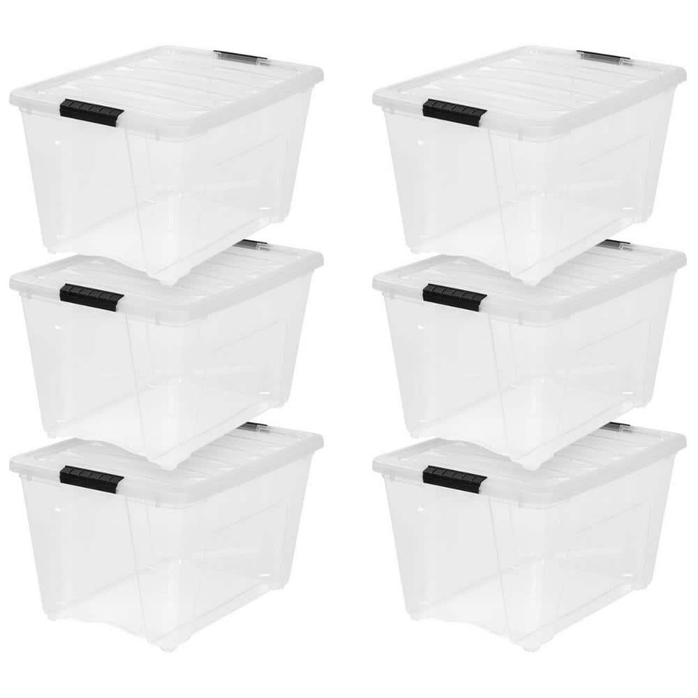 53 Qt. Stack and Pull Storage Container Tote Box with Lid in Clear (6-Pack)