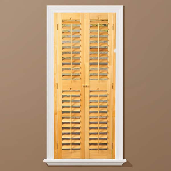 Home Basics Light Teak 2-1/4 in. Plantation Real Wood Interior Shutter 23 to 25 in. W x 54 in. L