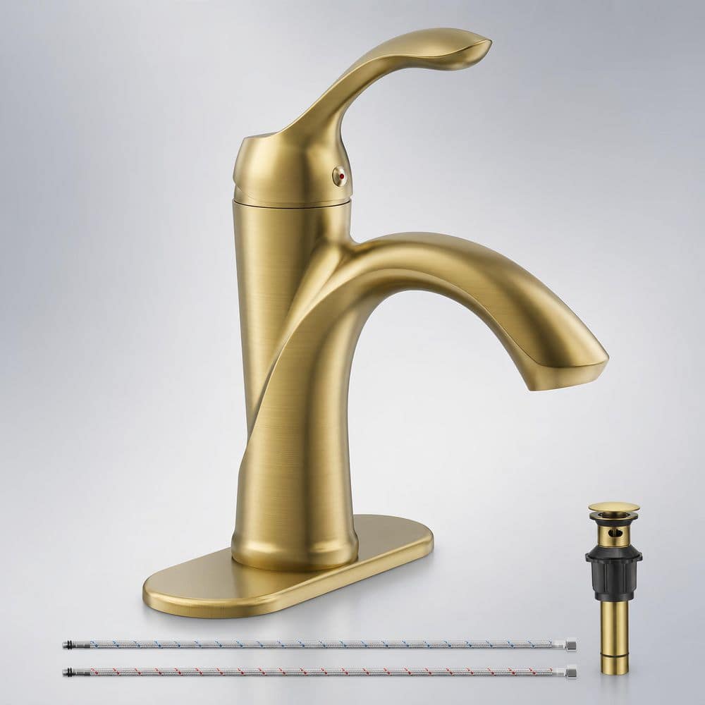 Single Handle Single Hole Bathroom Sink Faucet with Pop-up Drain Assembly and Spot Resistant in Brushed Titanium Gold price history on PriceWatchPro