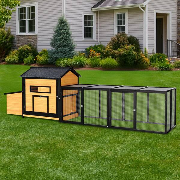 118 in. Wood Chicken Coop Outdoor Hen House with Nesting Box, Leak