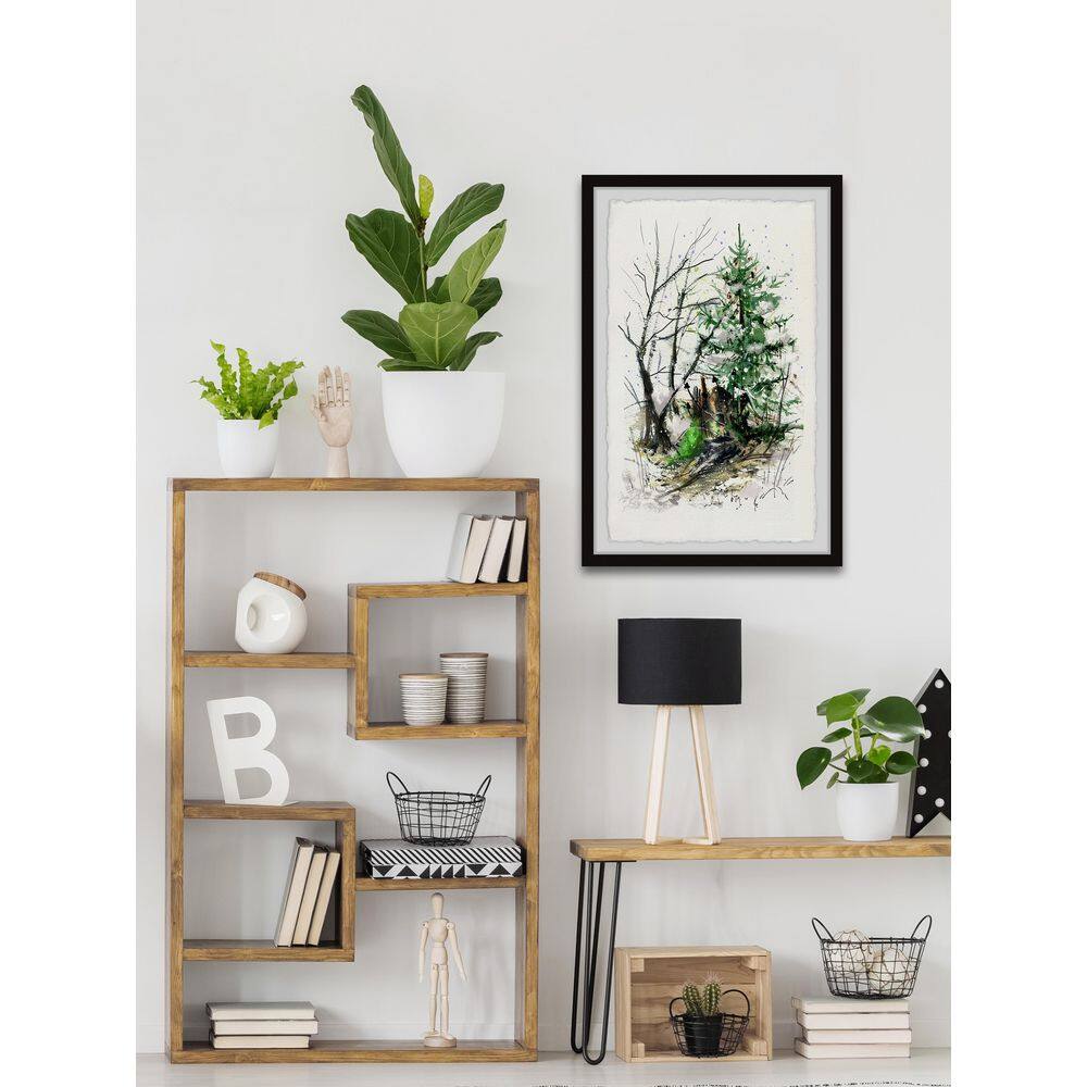 Green Christmas Tree Watercolor Print with Hand-Framed Archive Paper