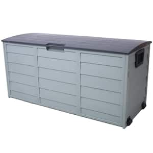 75 Gal. Plastic Deck Box, All Weather UV Pool Deck Box, Storage Shed Bin Backyard Patio Outdoor with Wheel in Gray