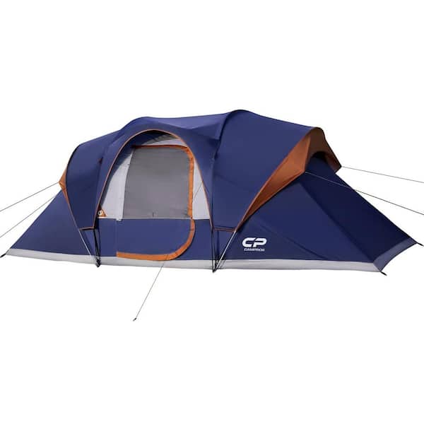Zeus & Ruta 9 ft. x 16 ft. 9-Person 2-Room Blue Camping Tents with Top Rainfly, 4-Large Mesh Windows, Double Layer and Carry Bag