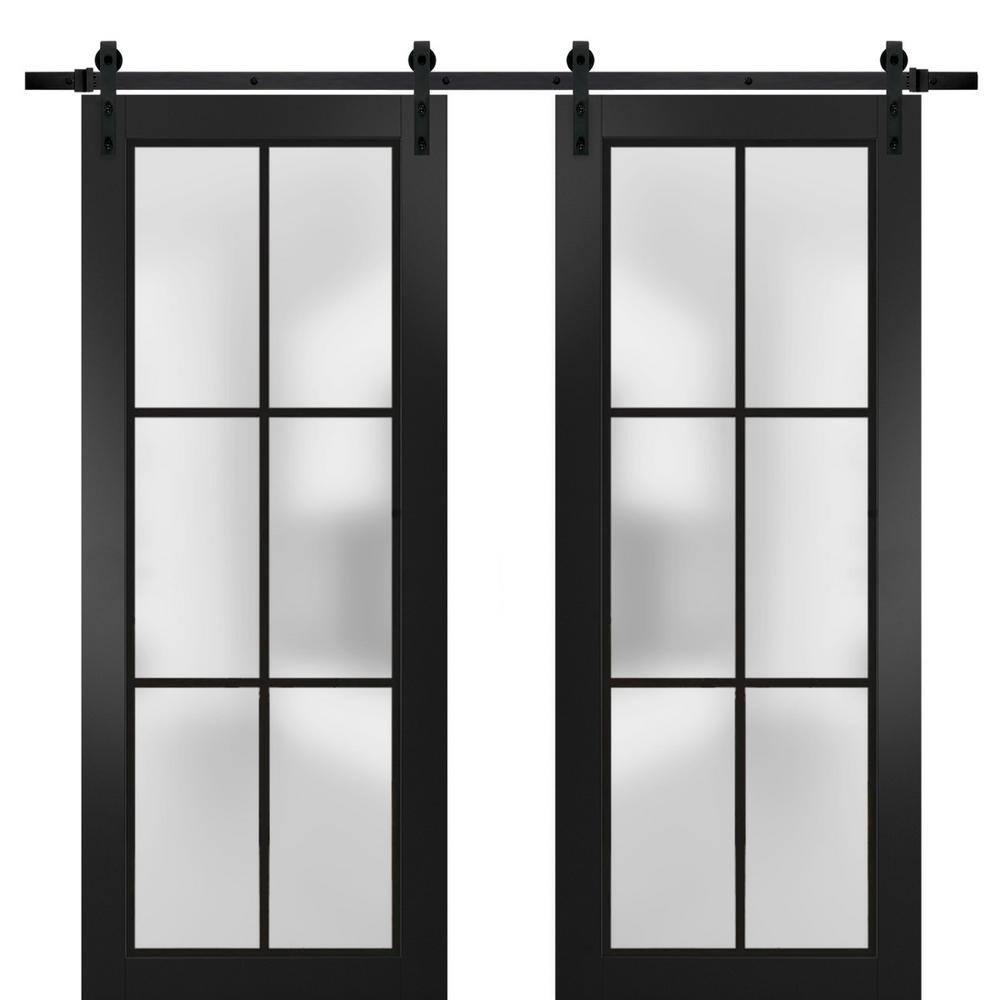 Assemble Required 24 in. x 96 in. 2-Panel Frosted Glass Black Matte Solid Wood Sliding Barn Door with Hardware Kit price history on PriceWatchPro