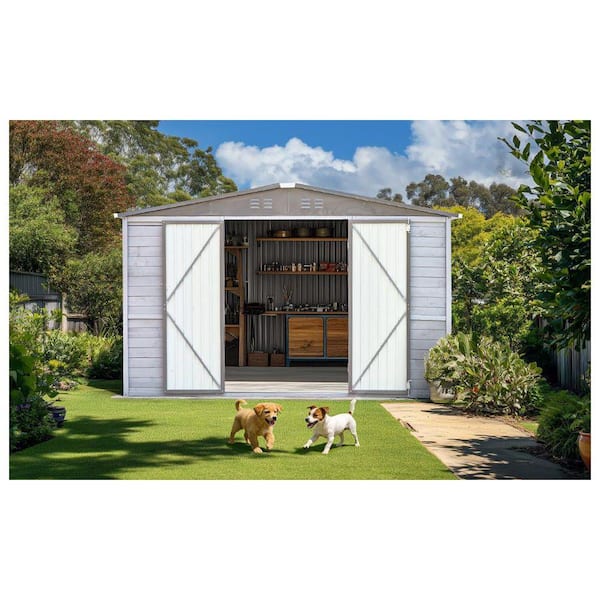 Runesay 10 ft. W x 8 ft. D Gray Wood and Metal Shed with Lockable