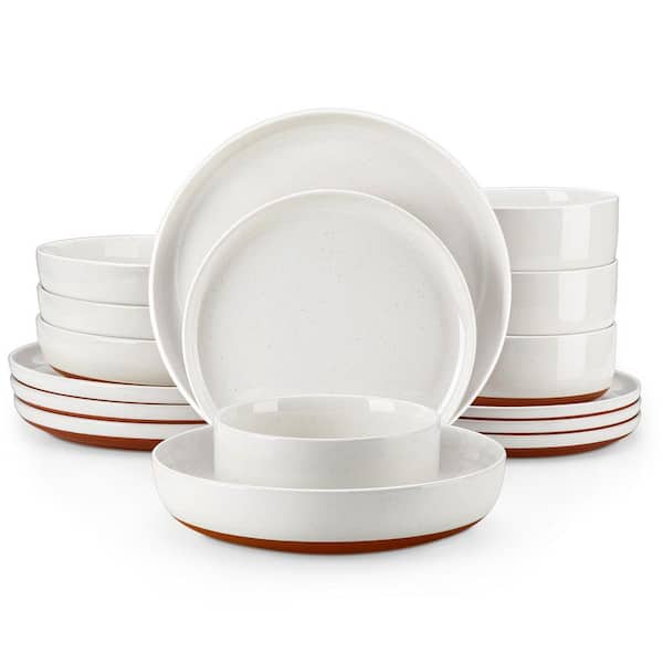 16-Piece White and Khaki Stoneware Dinnerware Set Service for 4 Bowls and Plates Dining Set Tableware