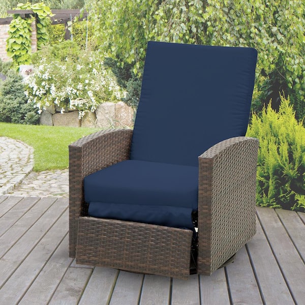 Outsunny Plastic Rattan Wicker Swivel Outdoor Recliner Lounge Chair With Dark Blue Cushions Water Uv Fighting Material 867 001bu - Outdoor Resin Wicker Patio Recliner Chair