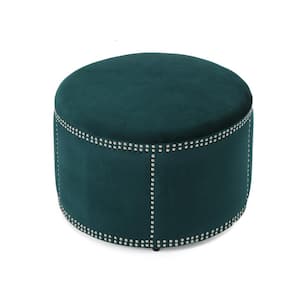 Jaewon Teal and Black Studded Ottoman 17.5 in. x 29.5 in. x 29.5 in.