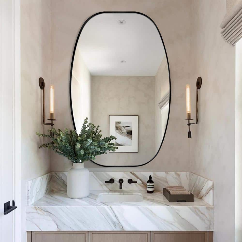 Crane Lake Large Black Oval Metal Framed Bathroom Mirror