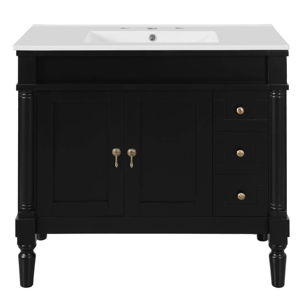 36 in. W Single Sink Freestanding Bath Vanity in Black with White Ceramic Top Unassembled price history on PriceWatchPro