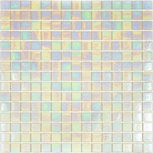 Nacreous 12 in. x 12 in. Glossy Cotton White Glass Mosaic Wall and Floor Tile (20 sq. ft./case) (20-pack)