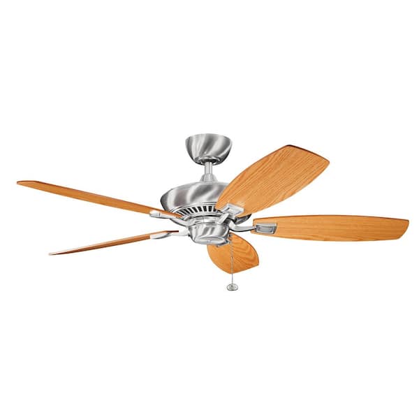 KICHLER Canfield 52 in. Indoor Brushed Stainless Steel Downrod Mount Ceiling Fan with Pull Chain for Bedrooms or Living Rooms