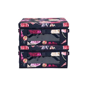 7 in. x 15 in. x 15 in. Navy Floral Multi Polyester Foldable Dual Access Small Bin Blanket Bag (2-Pack)