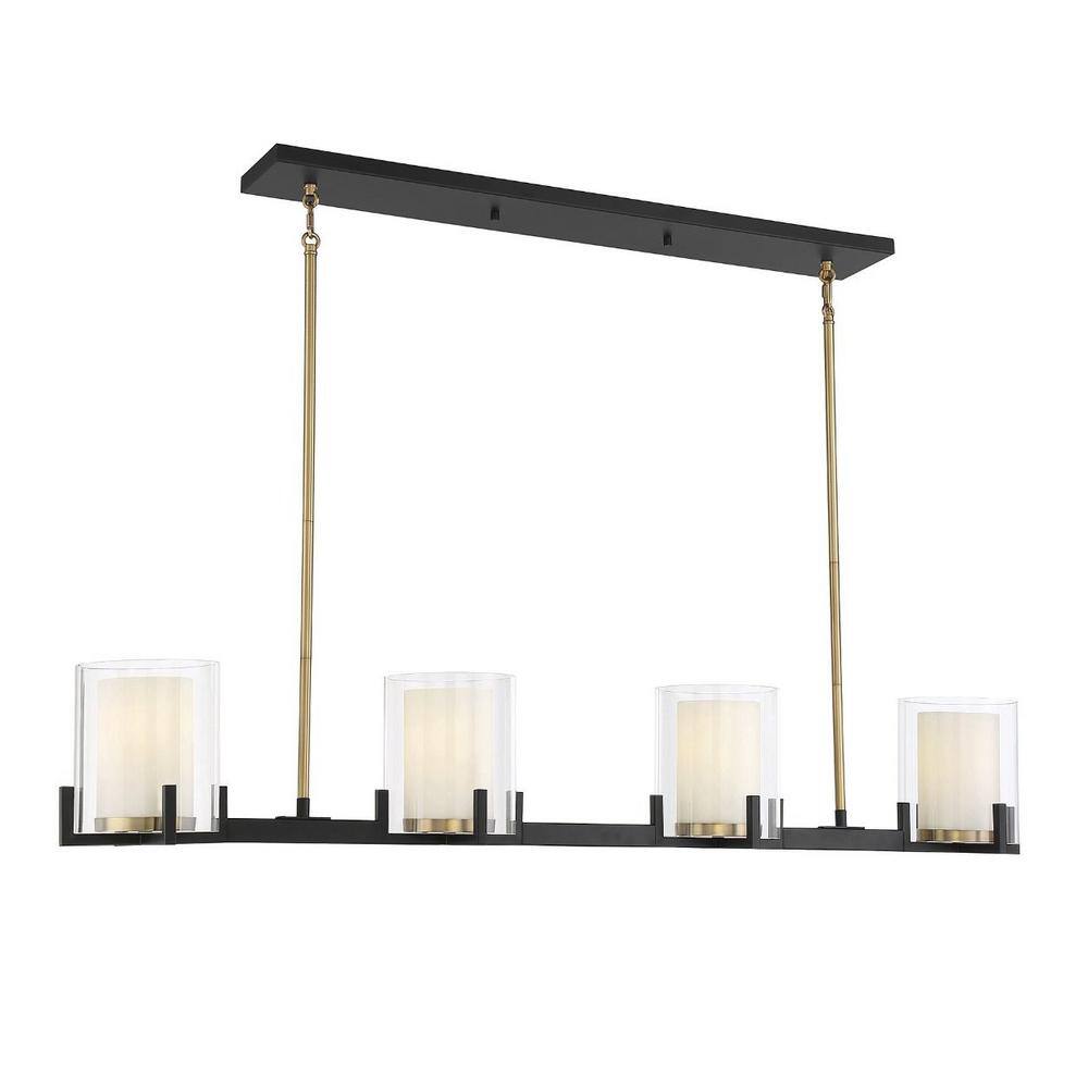 Eaton Contemporary Matte Black Linear Chandelier with Warm Brass Accents