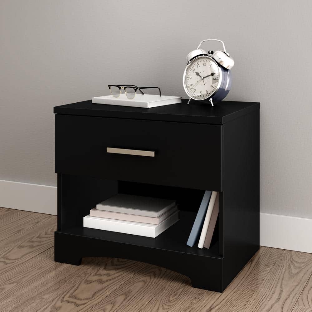 Gramercy Pure Black Modern 1-Drawer Nightstand with Open Shelf