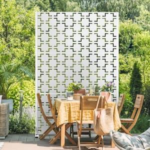 72 in. x 47 in. Outdoor Metal Privacy Screen Garden Fence in Square Pattern in White