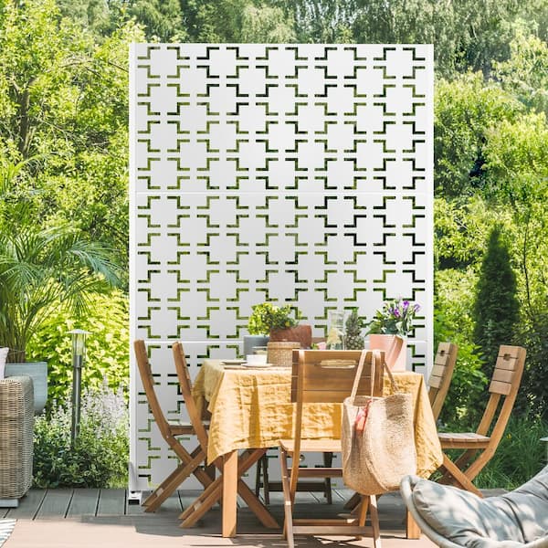 PexFix 72 in. x 47 in. Outdoor Metal Privacy Screen Garden Fence in Square Pattern in White
