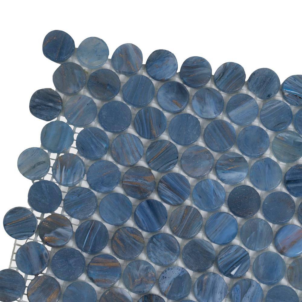 Gray and Blue Penny Round Glass Mosaic Tile 12.2" x 12.2"