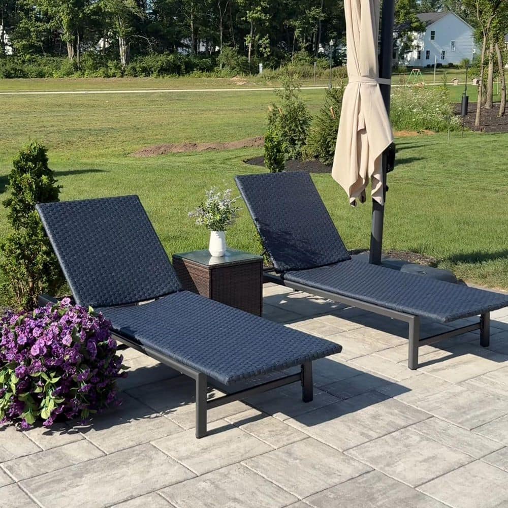 Patio Chaise Lounge Chair Set of 2 Outdoor Adjustable Recliner Wicker Lounger for Poolside Garden, Navy Blue price history on PriceWatchPro