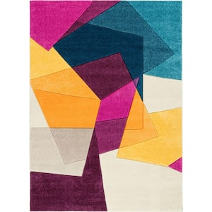 Ruby Bombay Violet 5 ft. x 7 ft. Mid-Century Modern Geometric Area Rug