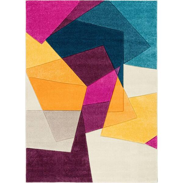Well Woven Ruby Bombay Violet 5 ft. x 7 ft. Mid-Century Modern Geometric Area Rug