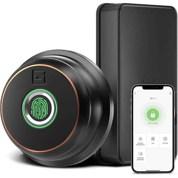 3 in 1 Aluminum Smart Lock Deadbolt with App Biometric Door Knob, Keyless Entry Door Lock, in Black