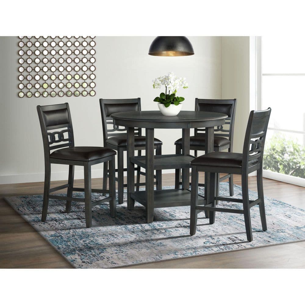 Gray Round Wood Counter Height Dining Table with Shelves