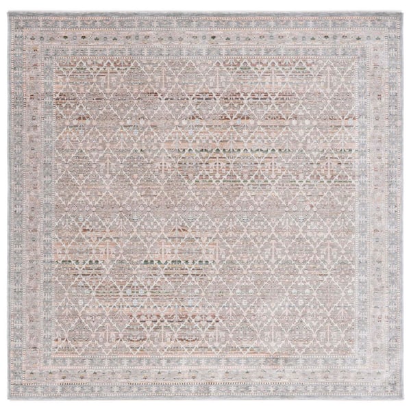 Princeton 7 ft. x 7 ft. Ivory/Blue Distressed Border Square Area Rug