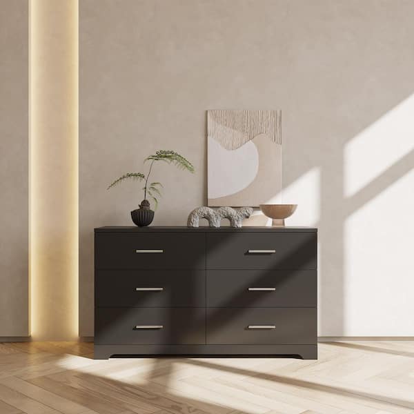 Black 6-Drawer 47. 24 in. Wide Chest of Drawers