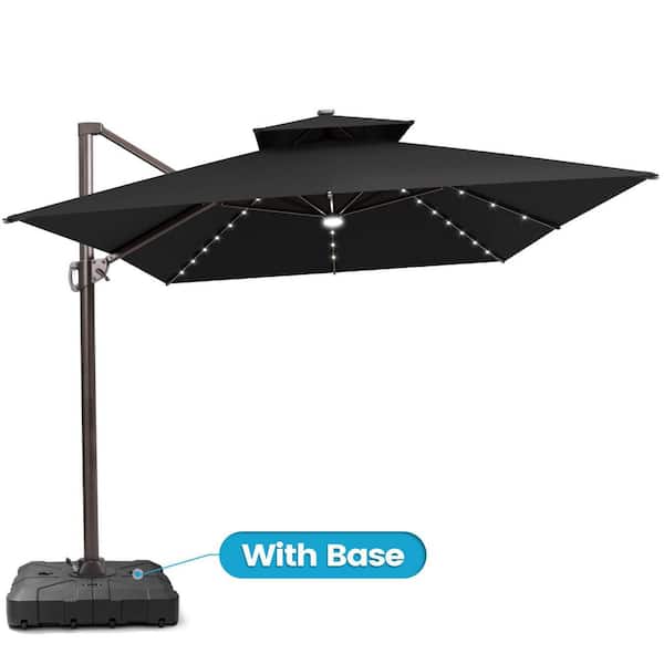 13 ft. x 10 ft. LED Rectangular Swivel Double Cantilever Patio Umbrella in Black with 220 lbs. HDPE Base