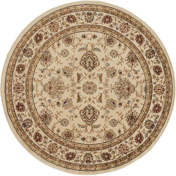 Tayse Rugs Elegance Floral Beige 6 ft. Round Indoor Area Rug