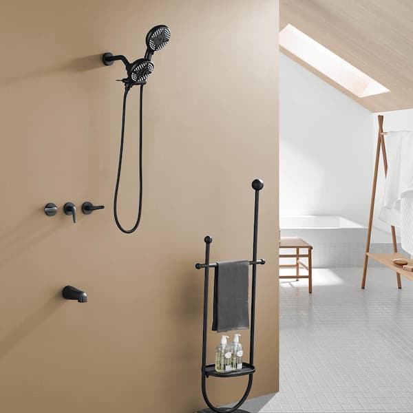 Nestfair Elegant Triple Handles 5 -Spray Shower Faucet 1.8 GPM with Adjustable Handheld and Easy to Install in. Black