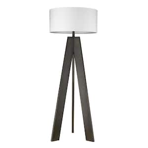 60 in. Black and White 1 Light 1-Way (On/Off) Tripod Floor Lamp for Liviing Room with Cotton Round Shade