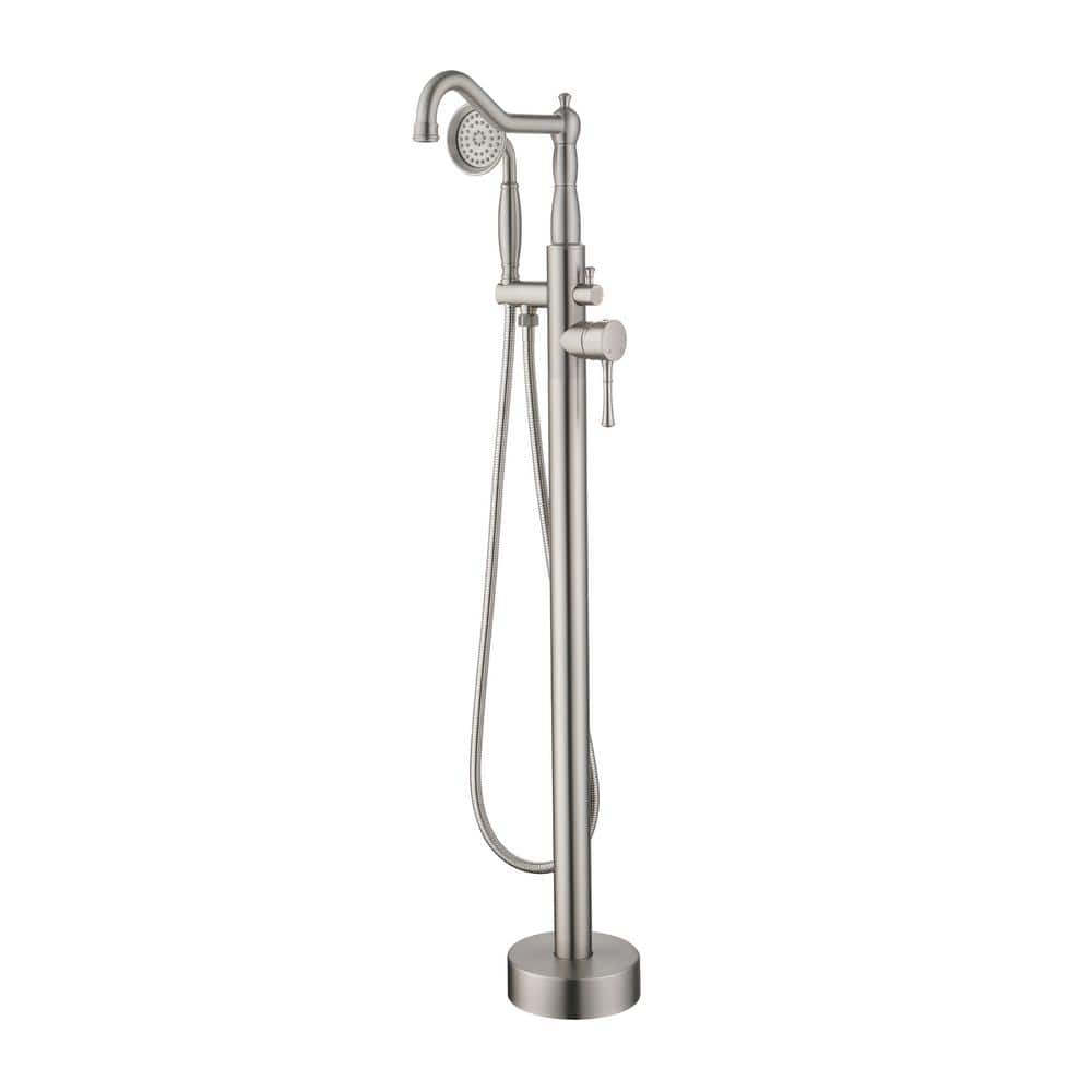 1-Handle Freestanding Floor Mount Tub Faucet Bathtub Filler with Hand Showe