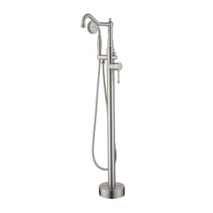 1-Handle Freestanding Floor Mount Tub Faucet Bathtub Filler with Hand Shower Claw Foot Tub Faucet in Brushed Nickel