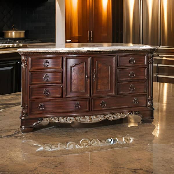 Benjara Brown 8-Drawer 66 in. W Dresser Without Mirror