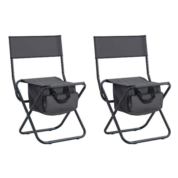 Cesicia Black Aluminum Outdoor Camping Folding Chairs Set with Table and Storage Bag(Set of 3)