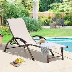 1-Piece Aluminum Adjustable Outdoor Folding Chaise Lounge in Tan