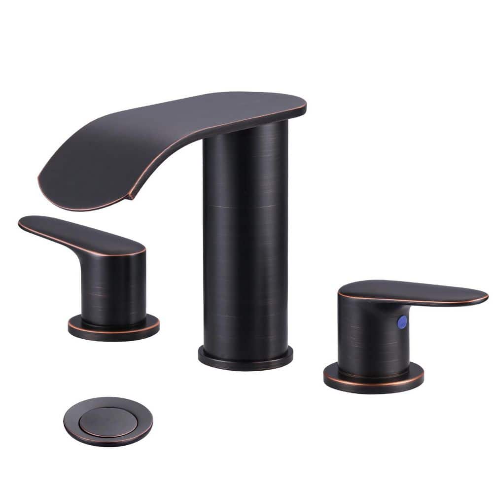 8 in. Widespread Double Handle Waterfall Bathroom Faucet Pop-Up Drain and Supply Hoses in Oil Rubbed Bronze price history on PriceWatchPro