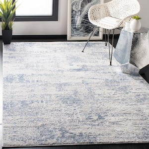 Amelia Doormat 3 ft. x 3 ft. Ivory/Blue Abstract Distressed Square Area Rug