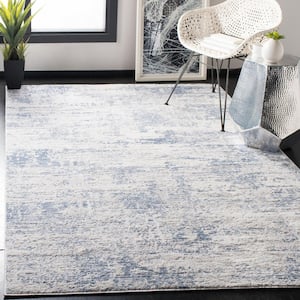 Amelia 5 ft. x 5 ft. Ivory/Blue Square Distressed Abstract Area Rug