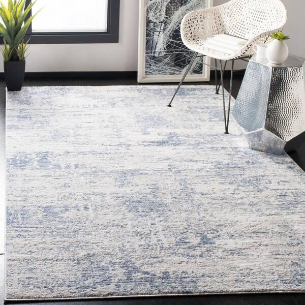 Amelia 5 ft. x 5 ft. Ivory/Blue Square Distressed Abstract Area Rug